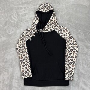 Rogue Hoodie Womens M Black Cheetah Leopard Lightweight Fleece Side Zips Vented